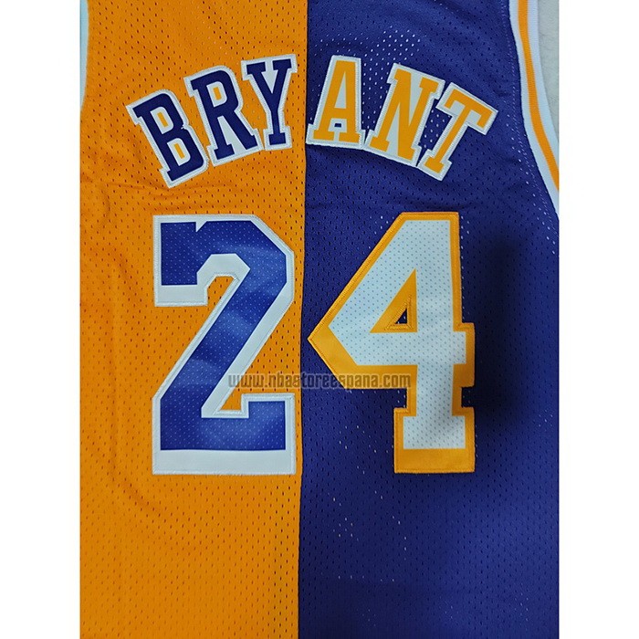 Camiseta Los Angeles Lakers Kobe Bryant NO 24 Mitchell & Ness 1996-97 Split Amarillo Violeta